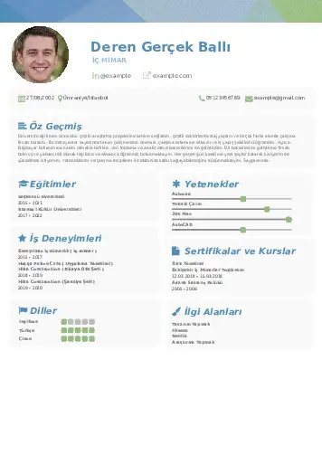 İç Mimar Cv Örnekleri cv indir